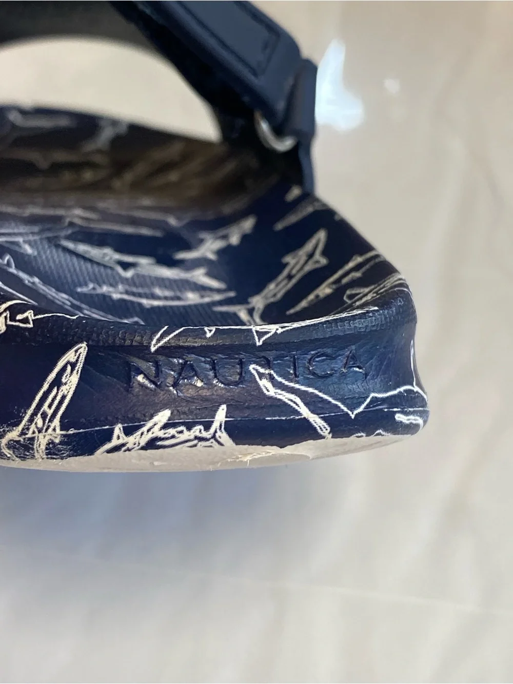 Nautica Boys Shark Print Logo Slingback Water Sandals Navy Red Size 7
